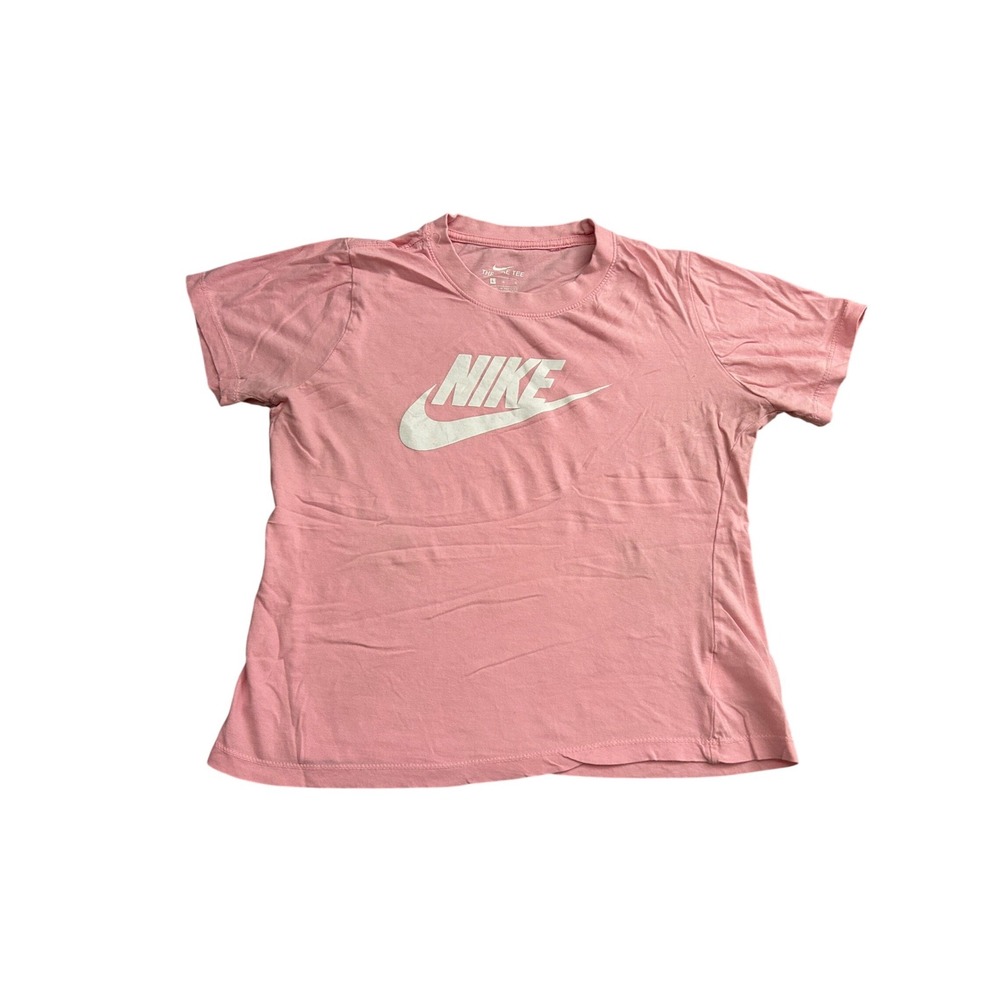 Nike Graphic T-Shirt Girls Large Pink Excellent Short Sleeve Futura Logo Tee